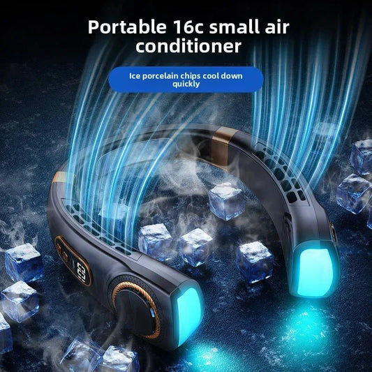 Ventilador de cuello portátil Nexorretail recargable USB en color rosa, manos libres y compacto para uso en interiores y exteriores.