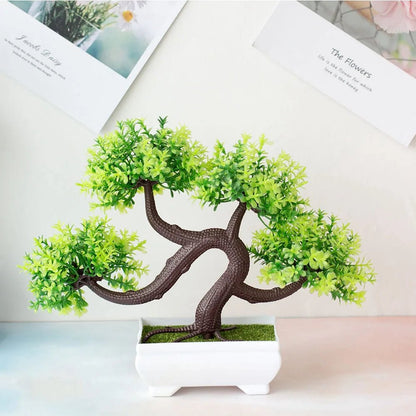 Bonsái artificial en maceta de Nexorretail, pequeño árbol decorativo para hogar y jardín, con follaje verde y base de tierra.