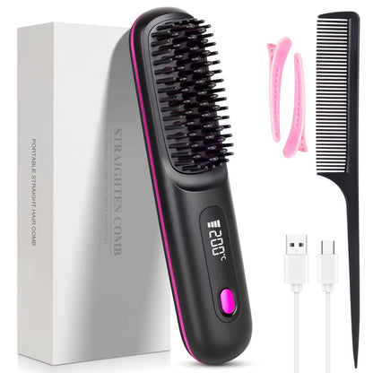 Peine alisador de pelo inalámbrico Nexorretail con pantalla LED, revestimiento cerámico y tecnología iónica para cabello liso.