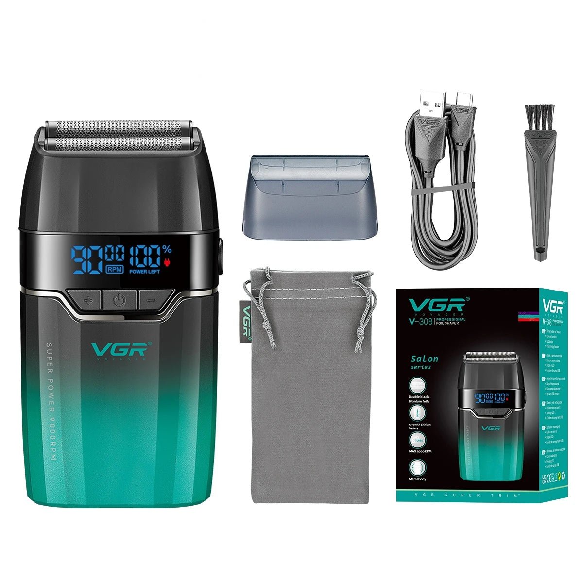 Maquina cortadora de pelo profesional VGR eléctrica de Nexorretail, con acabado metálico y diseño ergonómico para barbería.
