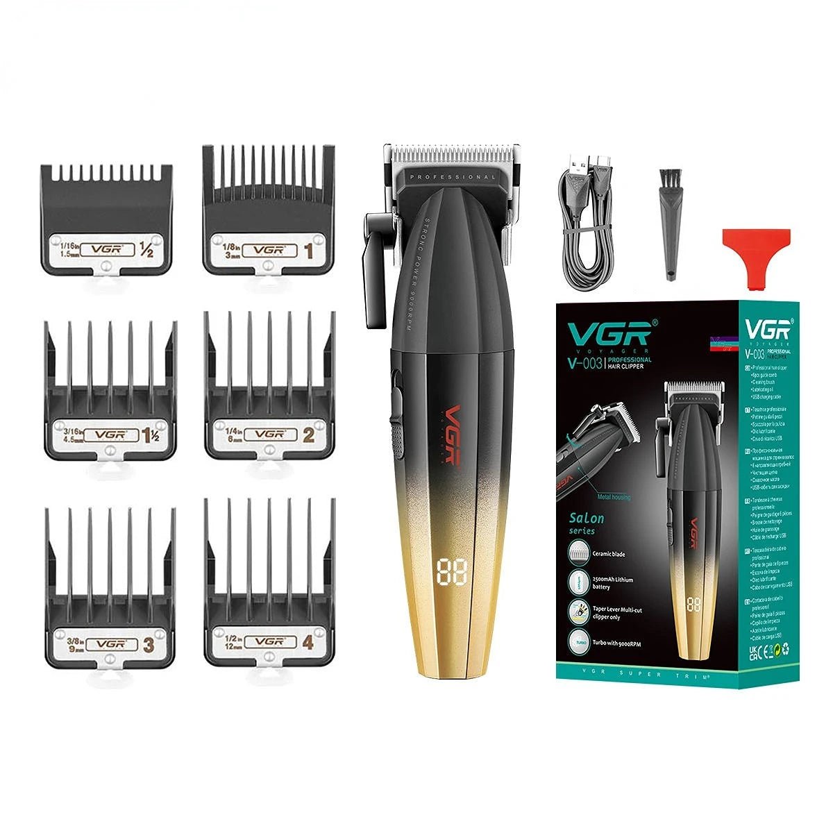 Máquina cortadora de pelo profesional eléctrica Nexorretail VGR en color verde, para barbería y recorte de cabello masculino.