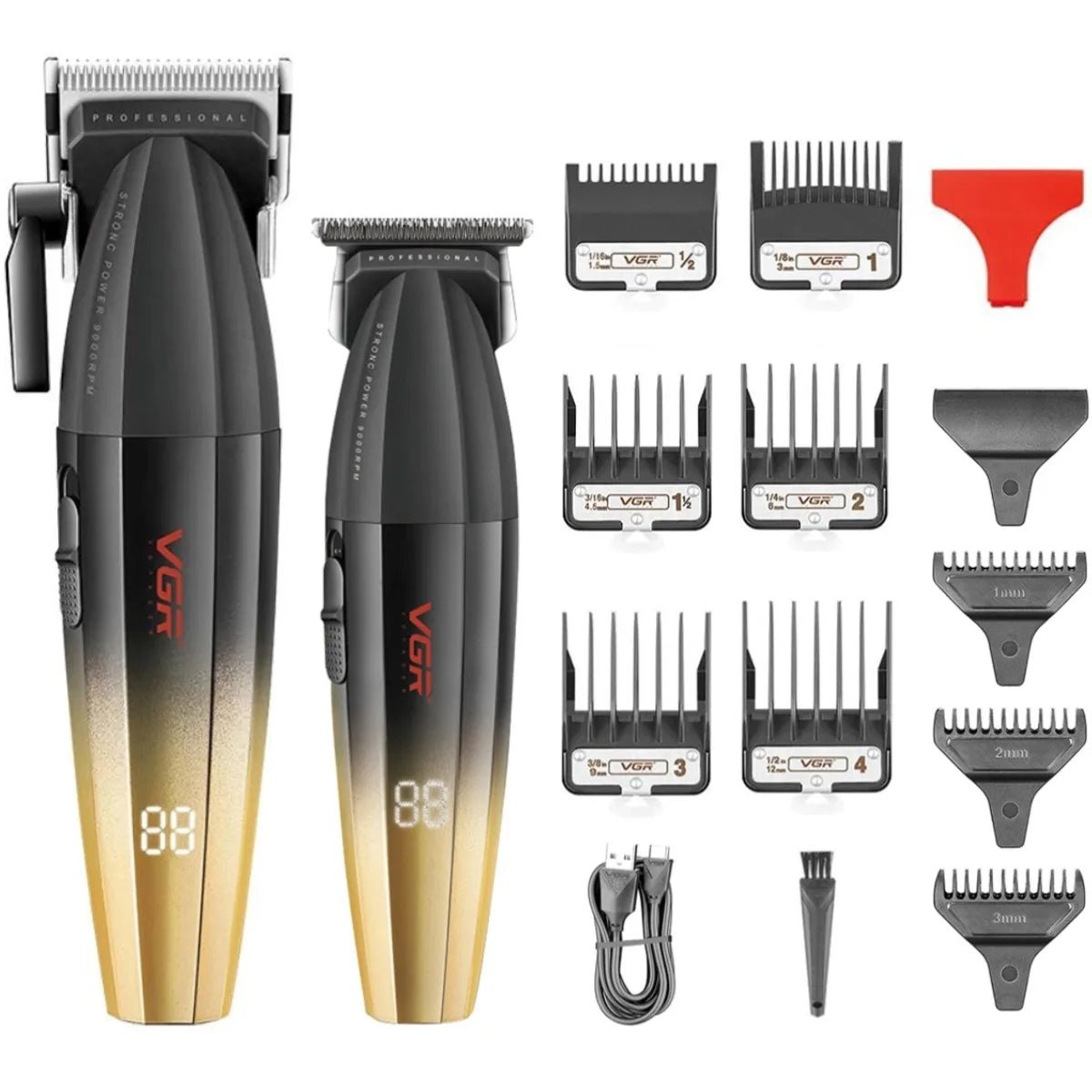 Máquina cortadora de cabello profesional VGR eléctrica para barbería, en color verde, con cuchillas metálicas y diseño ergonómico.