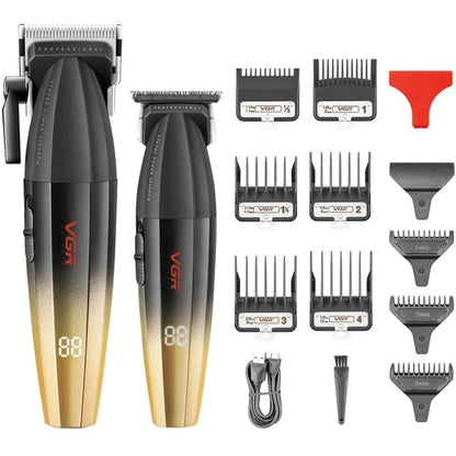 Máquina cortadora de cabello profesional VGR eléctrica para barbería, en color verde, con cuchillas metálicas y diseño ergonómico.