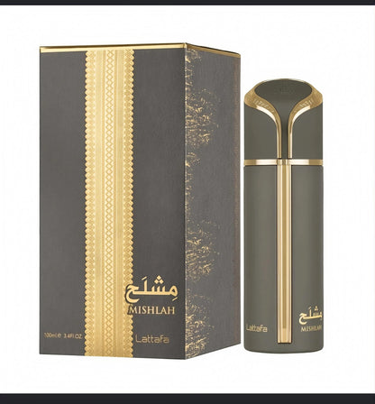 Perfume Lattafa Mishlah 100ml, Eau de Parfum árabe de lujo, frasco elegante y original en la imagen.