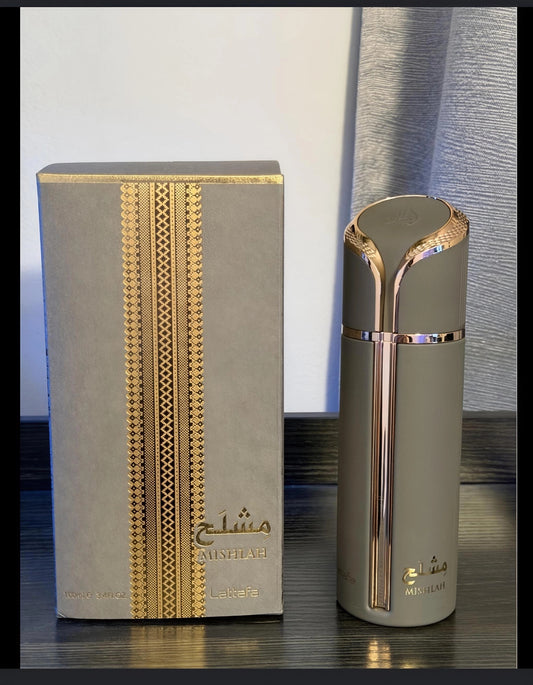Perfume Lattafa Mishlah 100ml, eau de parfum árabe de lujo, botella elegante y original en la imagen.