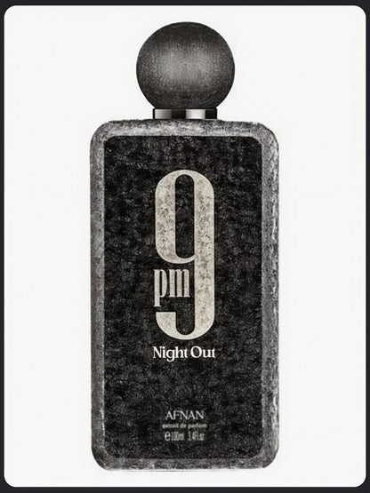 Perfume Afnan 9 PM Night Out de 100ml, extracto de perfume unisex de lujo, frasco elegante y sofisticado.