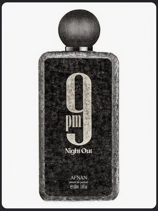 Perfume Afnan 9 PM Night Out de 100ml, extracto de perfume unisex de lujo, frasco elegante y sofisticado.
