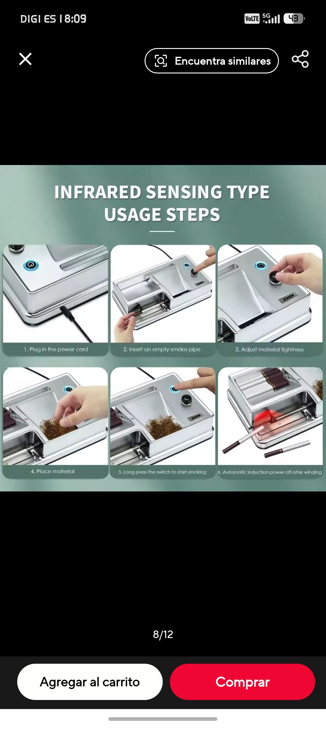 Máquina Eléctrica Llenadora de Cigarrillos 6.5/8mm Inyector Tabaco
