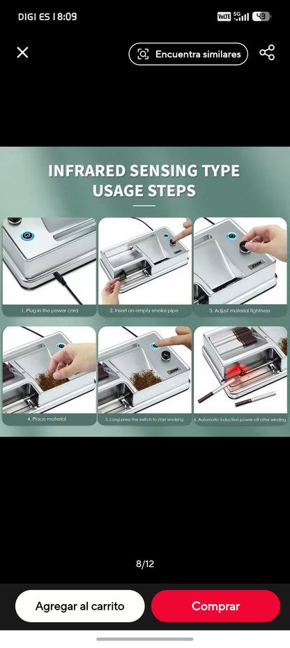 Máquina Eléctrica Llenadora de Cigarrillos 6.5/8mm Inyector Tabaco